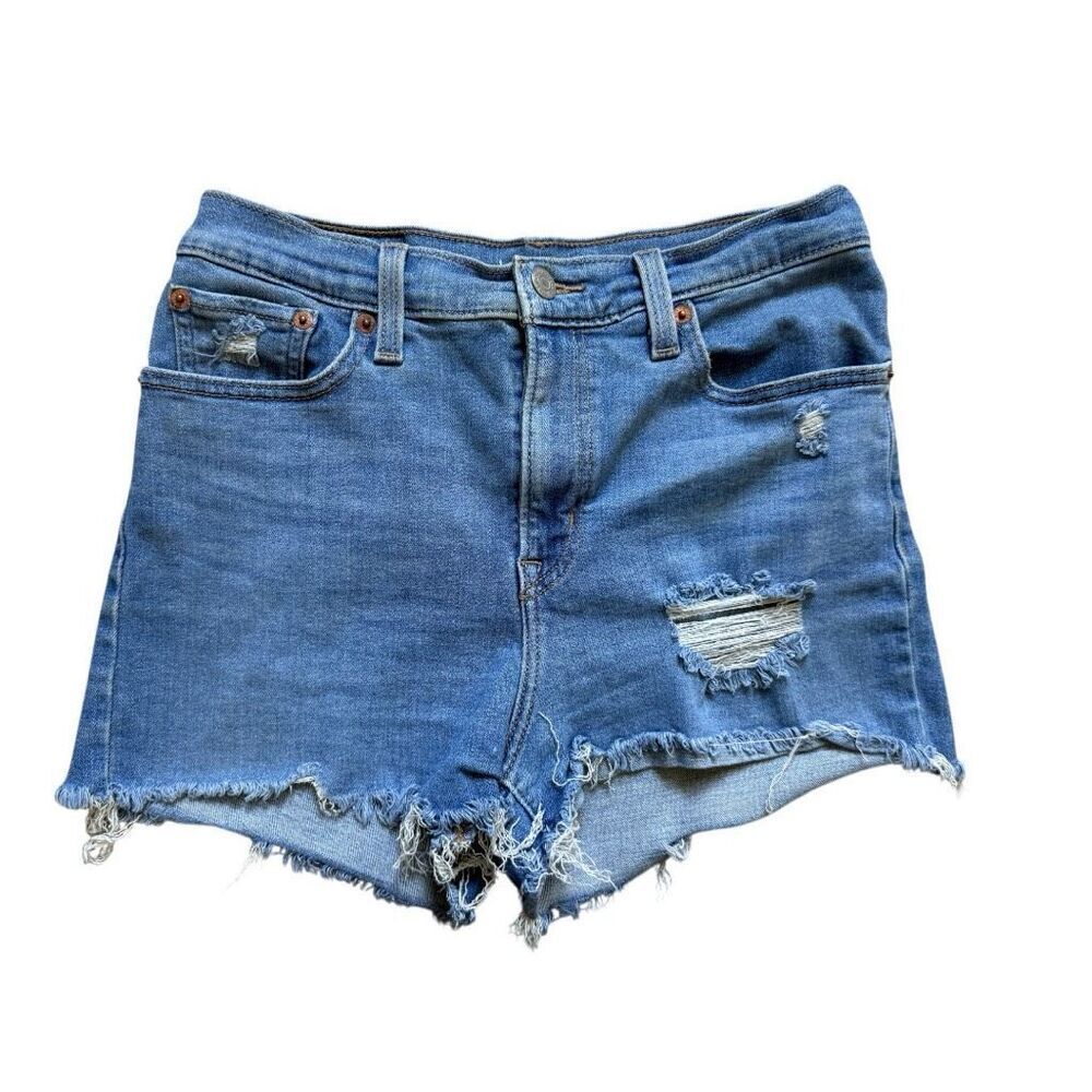 Womens Levis High Rise Distressed Raw Hem Light Rinse Jean Shorts - Sz 28